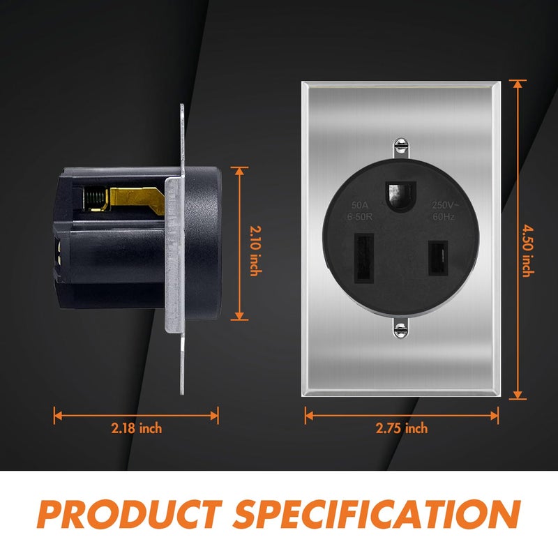 micmi NEMA 6-50R Power Outlet 50 Amp 250V, Heavy-Duty 50A Receptacle, for Welders, Plasma Cutters, Electric Ranges, Dryers, and More UL Listed (NEMA 6-50R w/Rectangle wallplate) - Image 4